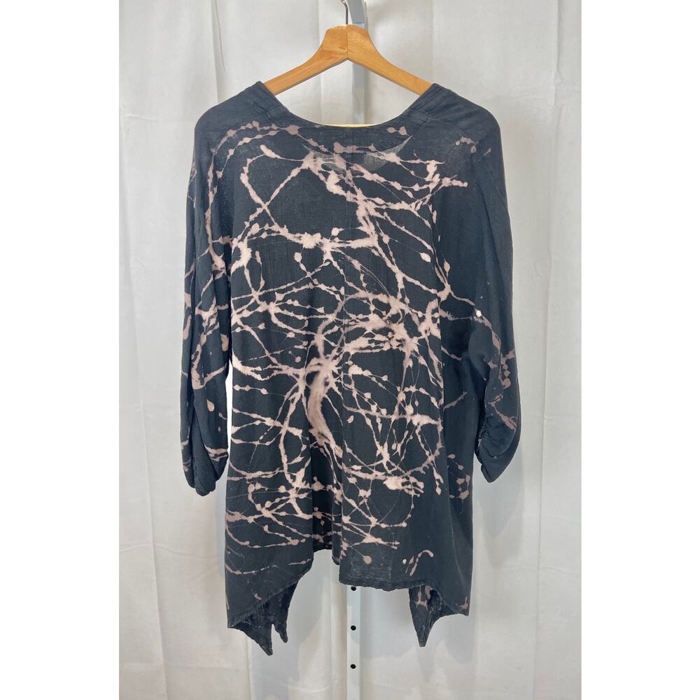 OH MY GAUZE Bleach Tie Dye Top 3/4 Dolman Sleeve Pullover Cotton Black 3 XXL - Picture 2 of 8